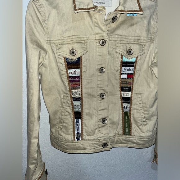 UNIQUE Merona brand size XS tan jean jacket with brand tags handmade - Picture 5 of 8